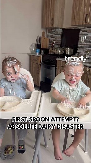 Twin Toddlers vs Yogurt—Messy First Food Moment
