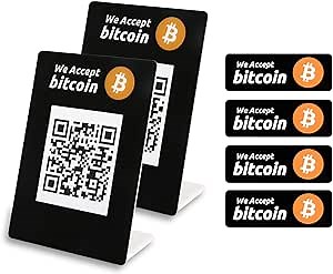 X spirit We Accept Bitcoin Sign Sticker Label Display Stand for Wallet QR Code (2-Pack)