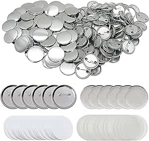 VCEPJH 200 Sets 58mm Button Maker Supplies 2.25 Inch DIY Blank Button Badge Parts Round Button Making Kit Includes Metal Pin Back Cover Metal Shells Blank Paper & Clear Film