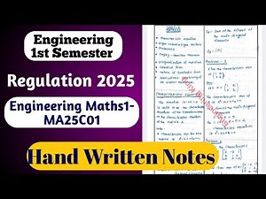 Engineering Maths 1|Hand written notes|MA25CO1|Important Notes|Engineering king|