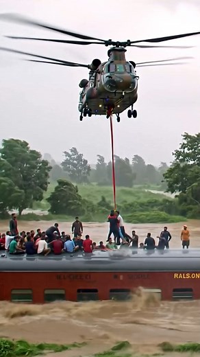 Helicopter Rescues Passengers Stranded on Flooded Train | World Disaster