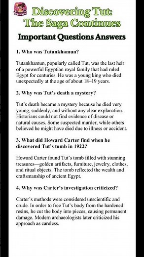 Class 11 English | Discovering Tut: The Saga Continues | Important Questions & Answers for Exams