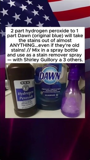 Mix 2 parts hydrogen peroxide with 1 part Dawn to remove stains from almost anything.