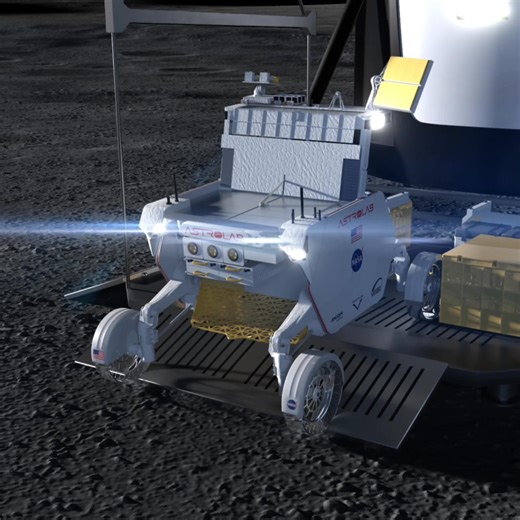 When FLEX lands on the lunar surface, it will be the largest and most capable rover to ever travel to the Moon. But while getting there, it becomes much smaller! FLEX was designed to fill less cargo space during its ride to the Moon and deploy to full size once on the surface. The mobility capabilities of the rover’s tires and limbs that allow it to unfold also allow FLEX to make tight turns and to raise and lower the chassis ground clearance. | Astrolab