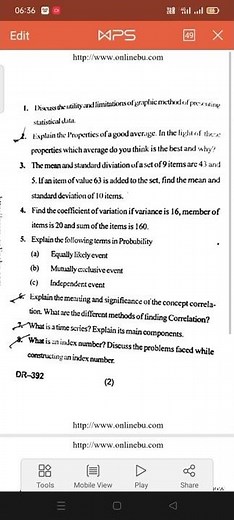 MBA Quantitative methods paper