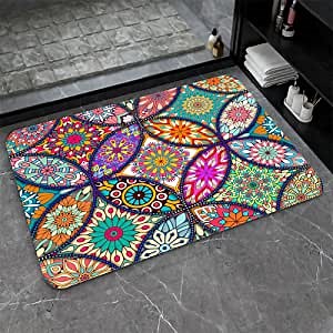 Diatomaceous Earth Bath mat ，Mandala Super Absorbent Fast Drying Non-Slip Diatomite Mud Bathroom Floor Rugs，Machine Washable Carpet Floor Mats for Tub,43cm×70cm