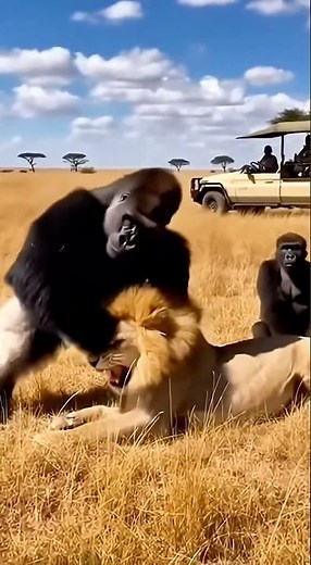 🔥 “Gorilla Punches a Lion — The Wildest Clash Ever Caught on Camera!” 🦍⚡🦁 #wildlife #animals #shorts
