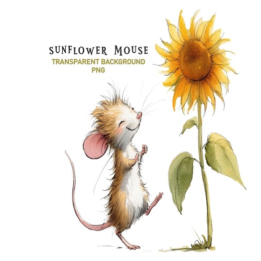 Sunflower Mouse PNG Clipart: 20 Watercolor Transparent Background (digital Download) - Etsy