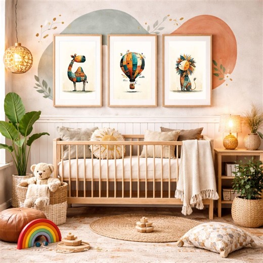 Boho Safari Nursery Art Set: Patchwork Animals, Jungle Wall Art, Kids Decor - Etsy