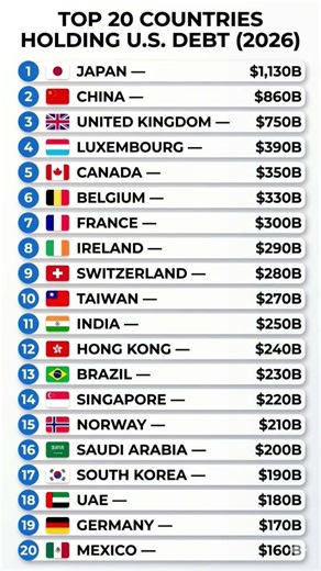Top 20 Countries Holding U.S. Debt 2026 #countries #ranked #billionaire #trend #shorts