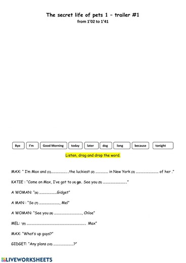 Watch listen, drag and drop worksheet