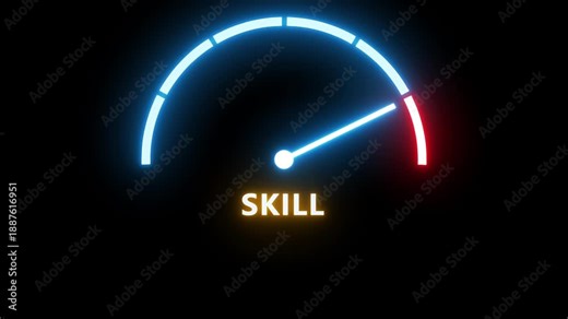 Measurement from poor to excellent rating for skills. gauge speedometer indicator with color levels.