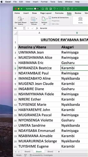 Uko Wahuriza Amazina N'Utugari mu Excel
