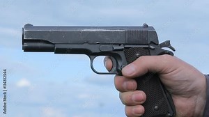 Hand Gun Shoot Revolver shooting and smoking, slow motion