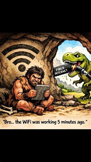 “WiFi down since prehistoric times 🪨💻”#memes
