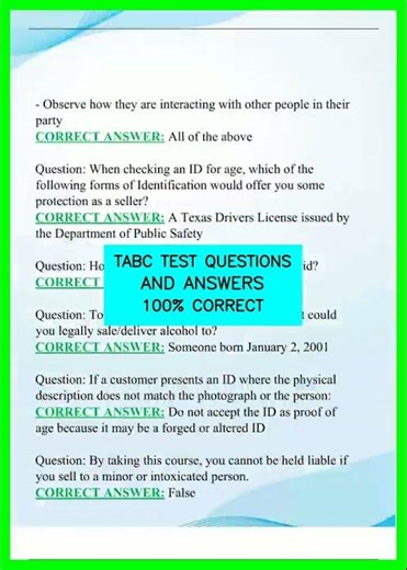 TABC TEST QUESTIONS AND ANSWERS 100% CORRECT video