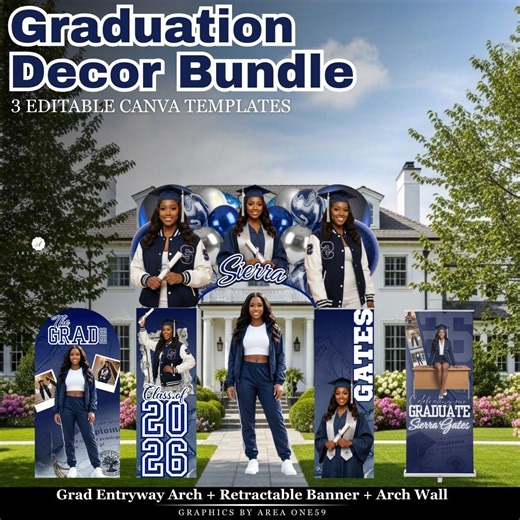Editable Graduation Party Decor Bundle Template | Senior 2026 Entryway Arch, Retractable Banner & Arch Wall Canva Templates | Grad Party Set - Etsy New Zealand
