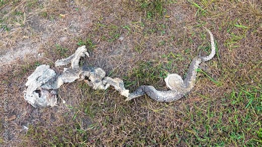 A dead reticulated python. People are afraid of large snakes and kill them. Malaysia. Malacca.