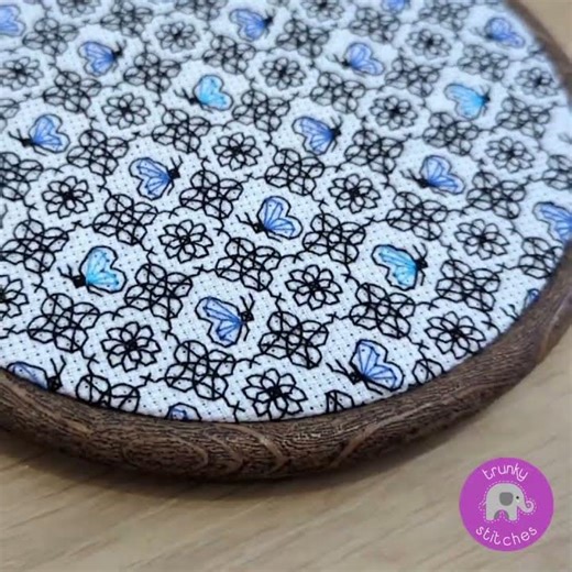 Blackwork blue butterflies pattern by Trunky Stitches