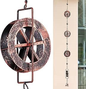 5.7 FT Water Wheel Rain Chains for Outside Bronze Rain Chain for Gutters Garden Decorative Rain Catche Chain Downspout