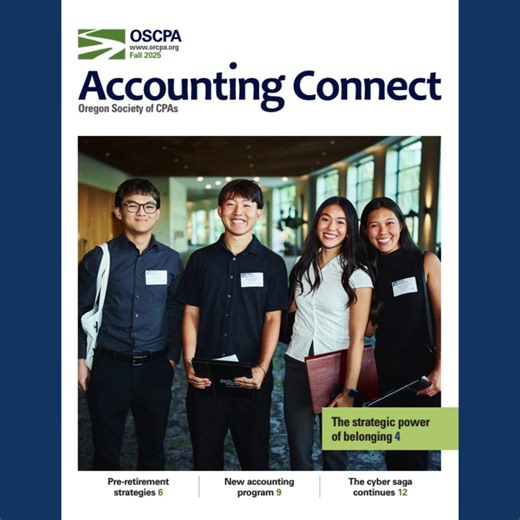 🍂 The Fall issue of Accounting Connect is here — packed with insights, updates, and stories from Oregon’s CPA community! 🎯 Explore: • The strategic power of belonging • Navigating concentrated stock positions • OSU-Cascades’ new accountancy degree • Protecting your firm from cyber threats • A day in the life with Celeste Ames Duncan, CPA Tap the link to read the full issue and get inspired! 📖👉 orcpa.org/magazine #AccountingConnect #OregonCPAs #CPACommunity #OSCPA #AccountingInsights #CPAProf