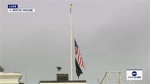 President Trump has ordered all American flags throughout the U.S. to be lowered to half-staff in Charlie Kirk's honor. Video shows White House staff lowering the flag on Wednesday afternoon. Read more: https://abcnews.visitlink.me/GBNBlb | ABC News