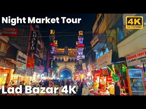 Hyderabad's Famous Charminar Lad Bazaar Walking Tour in 4K