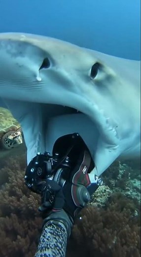 Diver Protects Turtle from a Tiger Shark