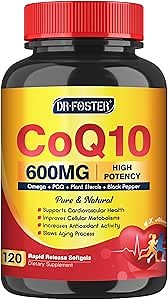 CoQ10 600 mg Softgels CoQ10 Supplement - CQ10 Coenzyme-Q10 with Omega 3 & PQQ & Vitamin E, CoQ10 400mg Softgels, 60 Servings
