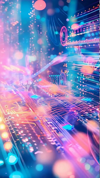 luminous particles as science fiction background or modern abstract blue background of particles with depth of field, neon, Particles form line and string structure.