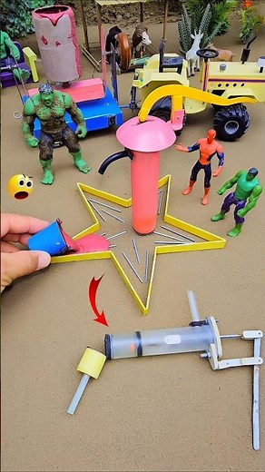 Mini water handpump science project with red star concrete & mixer diy tractor cow farm|videoNo.513🔥