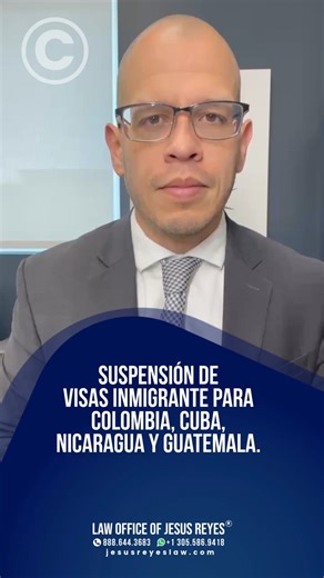Jesus A. Reyes on Instagram: "Pausa en visas inmigrantes para ciertos países: lo que usted debe saber El Departamento de Estado de EE. UU. anunció una suspensión temporal en el procesamiento de visas inmigrantes para ciudadanos de 75 países, incluyendo Colombia, Cuba, Nicaragua y Guatemala, a partir del 21 de enero de 2026. Esta medida afecta únicamente a visas con intención inmigrante, es decir, aquellas que buscan la residencia permanente, como: • Peticiones familiares • Visas laborales EB-1,