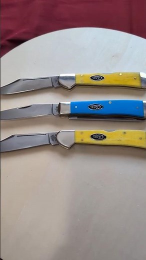Case Large CopperLock yellow smooth bone and Case Trapper blue pocket knives made in the USA