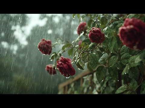 Gentle Rain on Red Roses 🌹 Soft Rain Sounds on Leaves | Peaceful Garden Rain Ambience