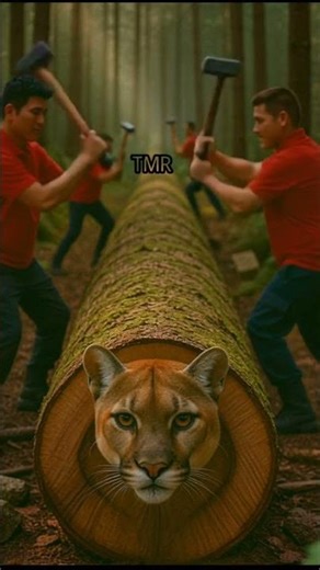 rescue cougar and cub from gaint log #animal #shorts #uploadyoutubevideo