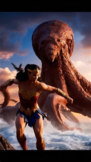 Wonder Woman fight with giant octopus #dc #wonderwoman #justicleague