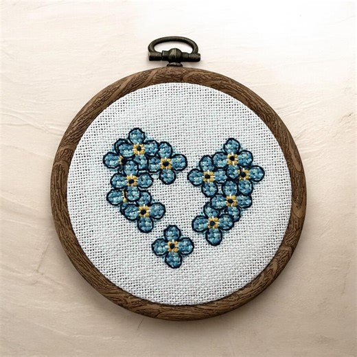 Forget-me-not Flower Heart Cross Stitch Pattern (instant PDF Download) - Etsy UK