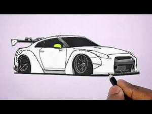 GTR Car Drawing Easy || How to Draw GTR Car