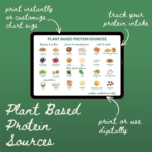 Plant-based Protein Sources Chart | Vegetarian & Vegan Protein Poster | High Protein Foods List Digital Download | PDF - Etsy