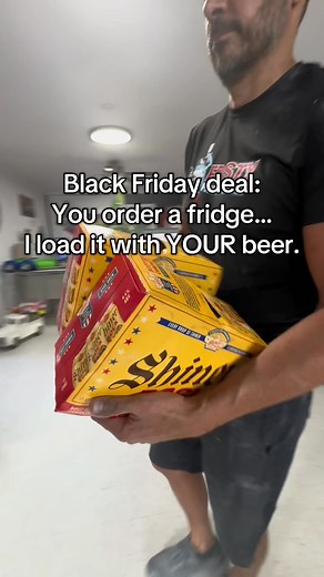 Black Friday deal: You order a fridge… I load it with YOUR beer. Yes, even if it’s the cheap stuff.😂🍺 Man cave levels: UNLOCKED. #BlackFridayDeal #BeerIncluded #ManCaveFridge #CustomFridge #FrostyFrogCustom #TexasBuilder #FunnyPost #BeerLovers #MadeInTexas #TruckGuys | Frosty Frog Custom