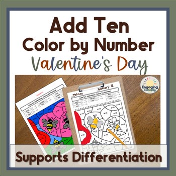 Valentine’s Add 10 Self-Correcting Color by Number | Differentiated Math Centers