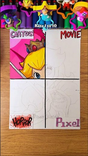 ✍️DRAWING 👸PRINCESS PEACH👸 In 4 DiFfEreNt ART Styles! PT.1. CART👀N #shorts #drawing #art