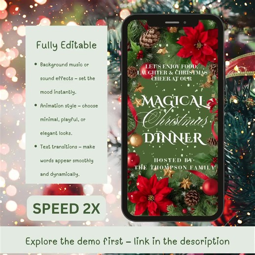 Christmas Dinner Animated Invitation | Holiday Party Evite With Opening Envelope | Digital Invite - Etsy