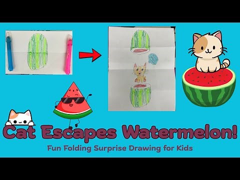 Cat Escapes Watermelon! 🍉🐱 Fun Folding Surprise Drawing for Kids