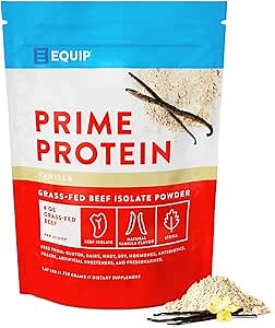 Equip Foods Prime Protein Powder | Clean, Grass Fed Beef Protein Powder | Carnivore Protein Isolate, Keto Friendly | Gluten & Dairy Free | Helps Build & Repair Tissue | 30 Servings, Vanilla (No Sugar)