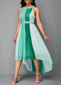 Round Neck Green Patchwork Maxi #Dress Shop here >>>https://goo.gl/d56hnq | Rosewe