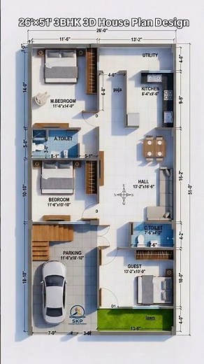 25'×40' 2BHK 3D House Plan Design #skpconstructions #houseplan #architecturedesign