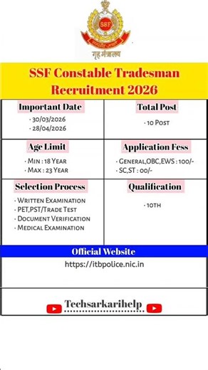 SSF Constable Tradesman Recruitment 2026 💥 Apply Now | Full Details