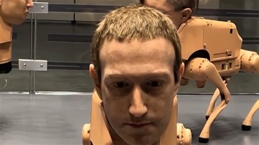 Art exhibit features robot dogs with tech mogul heads