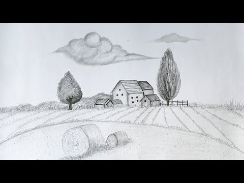 How to Draw a Farmhouse Scenery Relaxing Pencil Sketch Tutorial with Piano Music